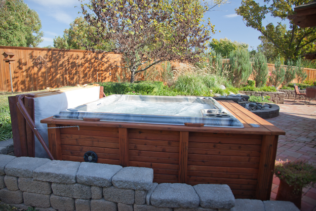 hot tub on backyard patio